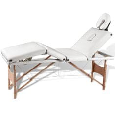shumee Krem bela zložljiva masažna miza s 4 območji in lesenim okvirjem