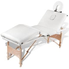 shumee Krem bela zložljiva masažna miza s 4 območji in lesenim okvirjem