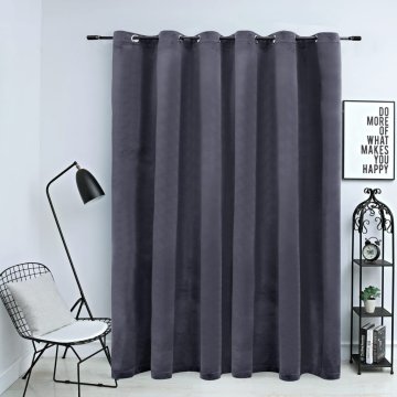 Vidaxl Zatemnitvena zavesa z obročki žametna antracitna 290x245 cm