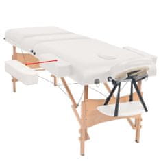 Greatstore Komplet 3-conske zložljive masažne mize in stolčka bele barve