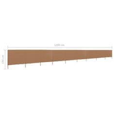 Vidaxl 9-panelni vetrobran tkanina 1200x120 cm taupe