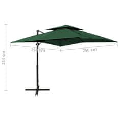 Vidaxl Vrtni senčnik z dvojno streho 250x250 cm zelen