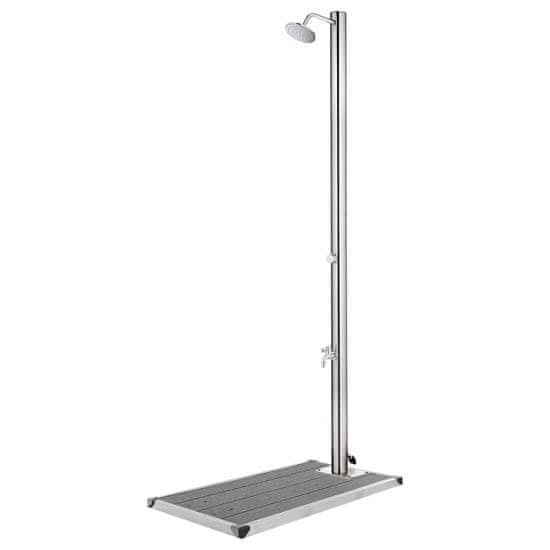 Vidaxl Vrtni tuš s sivim podstavkom 220 cm nerjaveče jeklo