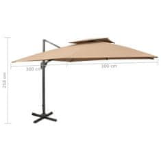 Vidaxl Vrtni senčnik z dvojno streho 300x300 cm taupe