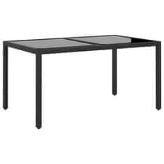 Vidaxl Vrtna miza 150x90x75 cm kaljeno steklo in poli ratan črna