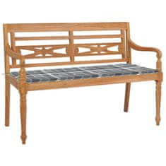 shumee vidaXL Klop Batavia s sivo karo blazino 120 cm trdna tikovina