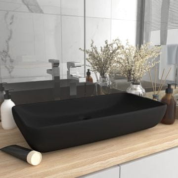 Vidaxl vidaXL Pravokotni umivalnik mat črne barve 71x38 cm keramičen