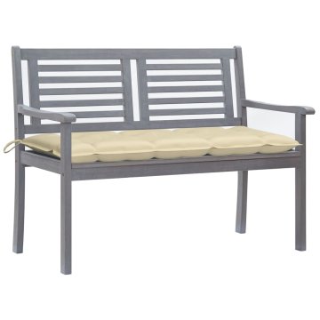 Vidaxl Vrtna klop za 2 osebi z blazino 120 cm siv evkaliptusov les