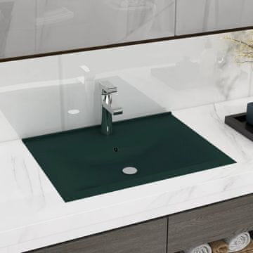 Vidaxl vidaXL Umivalnik z odprtino za pipo mat temno zelen 60x46 cm