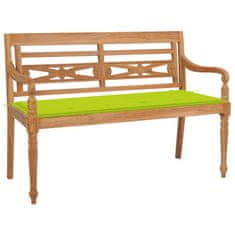 shumee vidaXL Klop Batavia s svetlo zeleno blazino 120 cm trdna tikovina