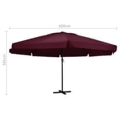 Vidaxl Zunanji senčnik z aluminijastim drogom 600 cm bordo rdeč