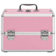 Greatstore Kovček za ličila 22x30x21 cm roza aluminij