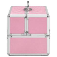 Greatstore Kovček za ličila 22x30x21 cm roza aluminij