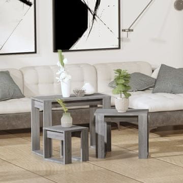Vidaxl vidaXL 3-delni paket mizic z utori, siv hrast sonoma