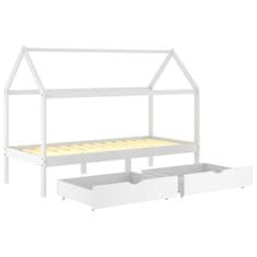 Vidaxl Otroški posteljni okvir s predali bela trdna borovina 90x200 cm