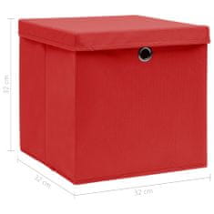 Vidaxl Škatle za shranjevanje s pokrovi x 10 rdeče 32x32x32 cm blago