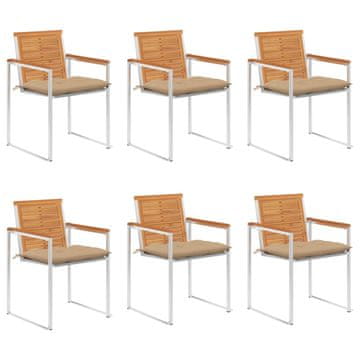 Vidaxl Vrtni stoli 6 kosov z blazinami trdna tikovina