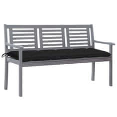Vidaxl Vrtna klop za 3 osebe z blazino 150 cm siv evkaliptusov les