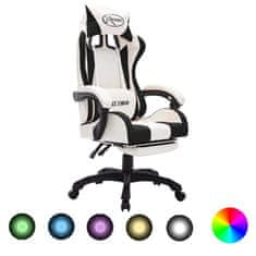 Vidaxl Racing stol z RGB LED lučkami črno in belo umetno usnje