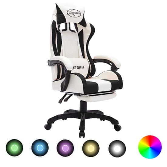 Vidaxl Racing stol z RGB LED lučkami črno in belo umetno usnje
