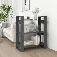 Vidaxl Knjižna omara/pregrada siva 80x35x91 cm trdna borovina