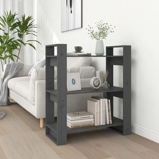 Vidaxl Knjižna omara/pregrada siva 80x35x91 cm trdna borovina