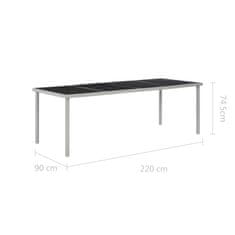 shumee Vrtna miza črna 220x90x74,5 cm jeklo