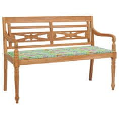 Vidaxl Klop Batavia z blazino z vzorcem listja 120 cm trdna tikovina