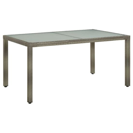 Vidaxl Vrtna miza, 150x90x75 cm, kaljeno steklo in PE ratan, siva