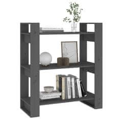 Vidaxl Knjižna omara/pregrada siva 80x35x91 cm trdna borovina