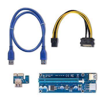 Qoltec Riser PCI-E 1x - 16x | USB 3.0 | različica 009S | SATA / PCI-E 6-pinski