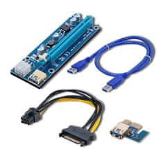 Qoltec Riser PCI-E 1x - 16x | USB 3.0 | različica 009S | SATA / PCI-E 6-pinski