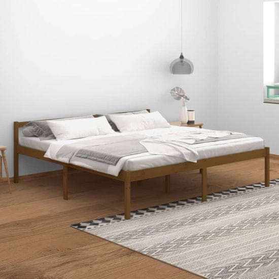 Greatstore Posteljni okvir medeno rjav iz trdne borovine 200x200 cm