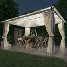 Vidaxl Paviljon z zaveso in lučkami 400x300 cm krem aluminij