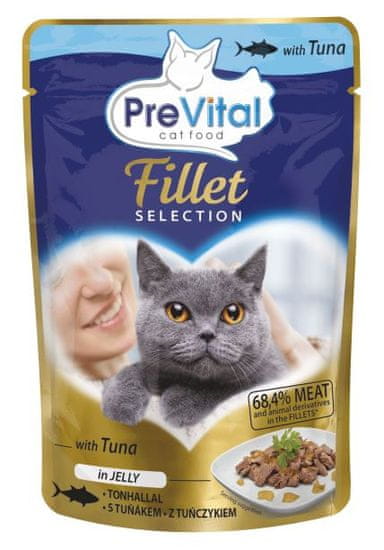 PreVital mokra hrana za mačke, tuna v želeju (28 x 85 g)