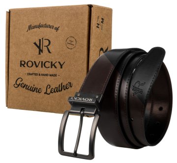Rovicky Moški obojestranski pas iz pravega zrnatega usnja - črna/rjava - Rovicky