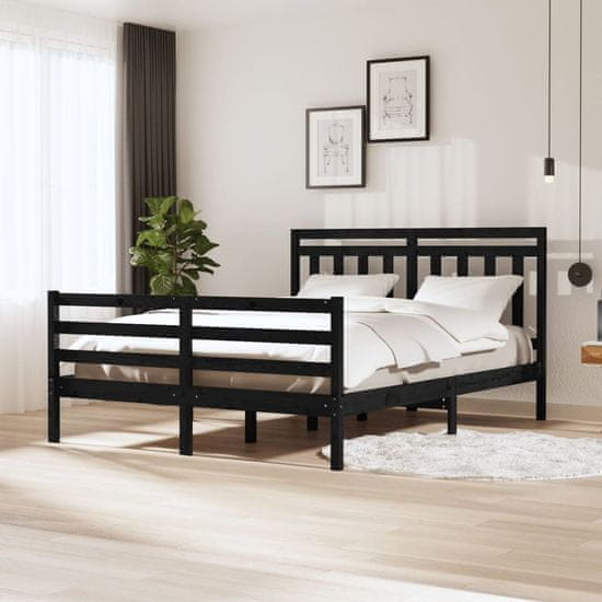 Vidaxl Posteljni okvir črn iz trdnega lesa 160x200 cm