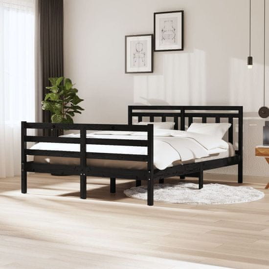 shumee Posteljni okvir črn iz trdnega lesa 140x200 cm