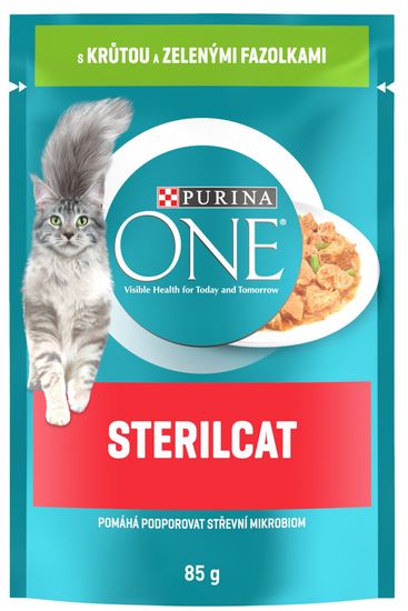 Purina ONE SterilCat vrečke za mačke, mini fileji s piščancem in stročjim fižolom v soku, 24x 85 g