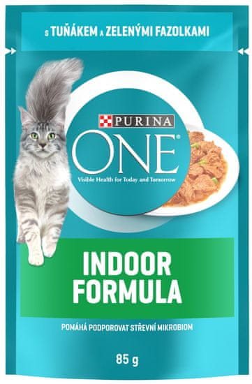 Purina ONE Indoor vrečke za mačke, mini fileji s tuno in stročjim fižolom v soku, 24x 85 g