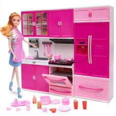 Ikonka Pohištvo za lutke kuhinja 3 segmenti hladilnik LED zvoki + lutka