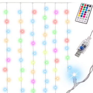 WOWO Svetlobna zavesa z nizom LED - Večbarvna svetlobna zavesa z nizom LED 3x3 m 200LED z USB in daljinskim upravljalnikom 16 barv s pomnilnikom