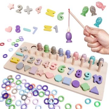 WOWO Ribiški leseni števec - z motivom rib za učenje številk in oblik za ribiče