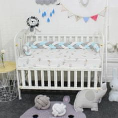 Ikonka Zaščita za otroško posteljo pletena pletena modra, bela in siva 8x200cm
