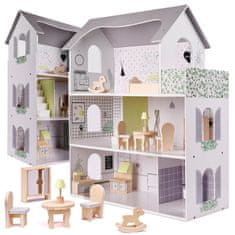 slomart Lesena hiša za punčke s pohištvom 70cm siva