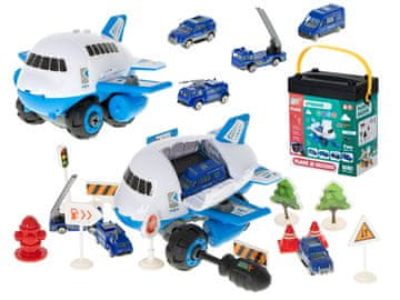 Ikonka Policijsko letalo Transporter + 4 avtomobili + dodatki