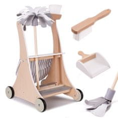 Ikonka Otroški leseni voziček za čiščenje velik komplet za čiščenje + dodatki krtača za mop