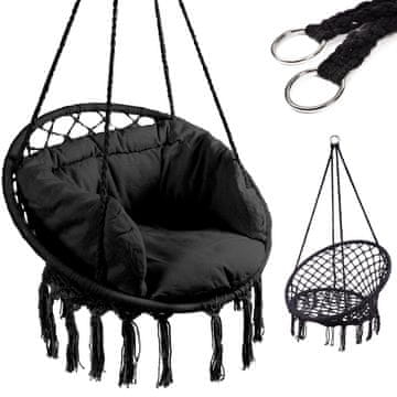 Ikonka Fotelj Stork's nest gugalnica z naslonom črna 80cm + blazine