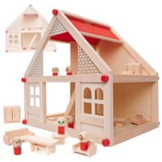 slomart lesena hiša za punčke + pohištvo in osebe 40cm