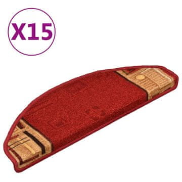 Vidaxl Samolepilne preproge za stopnice 15 kosov rdeče 65x21x4 cm